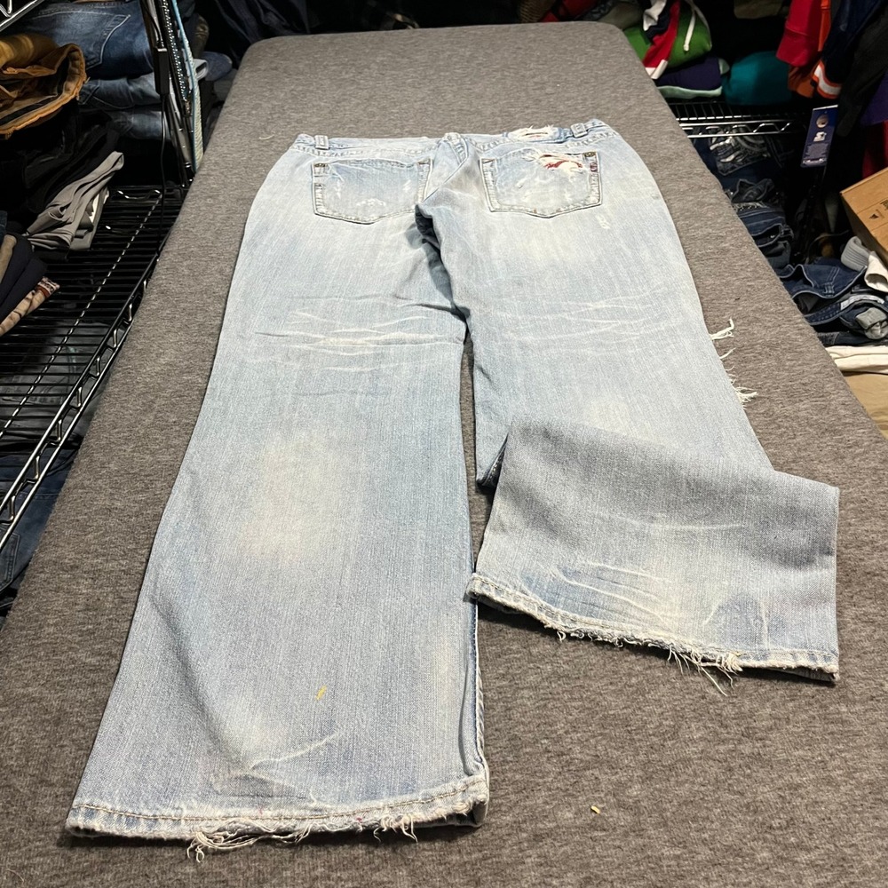 Mek Denim Valencia Bootcut Jeans Mens 38x34 Light Wash Distressed Y2K Relaxed